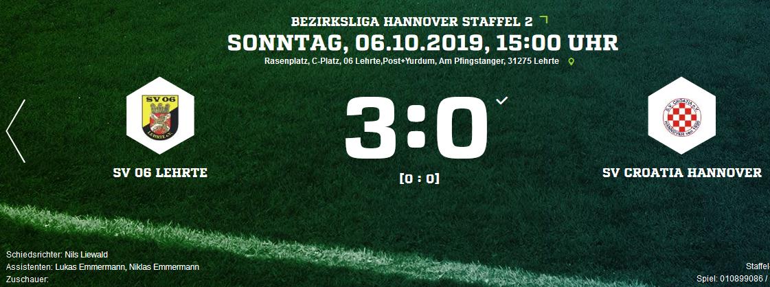 SV Croatia Hannover Ergebnis Bezirksliga Herren 06 10 2019