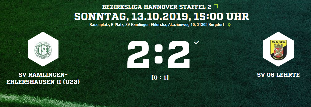 SV Ramlingen Ehlershausen II U23 SV 06 Lehrte Ergebnis Bezirksliga Herren 13 10 2019