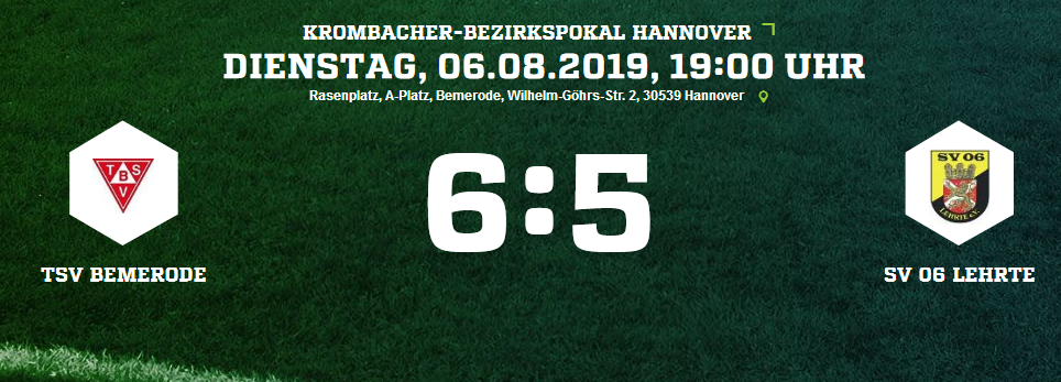 Screenshot 2019 08 06 TSV Bemerode SV 06 Lehrte Ergebnis Bezirkspokal Herren 06 08 2019