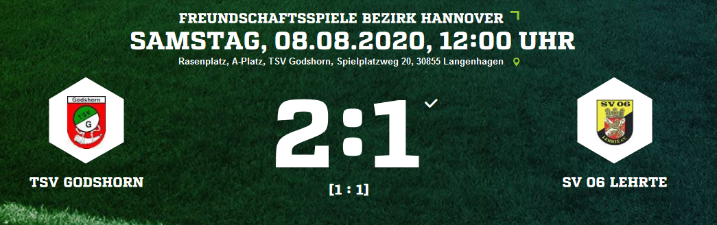 TSV Godshorn SV 06 Lehrte Ergebnis Bezirks FS Herren 08 08 2020