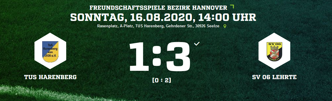 TuS Harenberg SV 06 Lehrte Ergebnis Bezirks FS Herren 16 08 2020