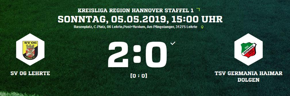 Haimar Dolgen Ergebnis Kreisliga Herren 05 05 2019