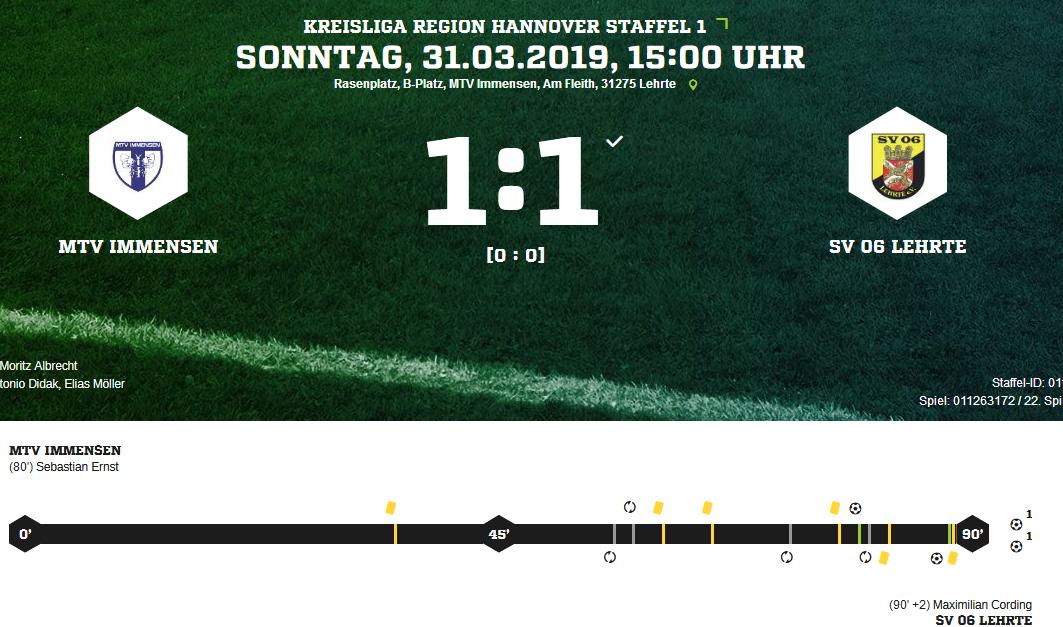 Immensen SV 06 Lehrte Ergebnis Kreisliga Herren 31 03 2019