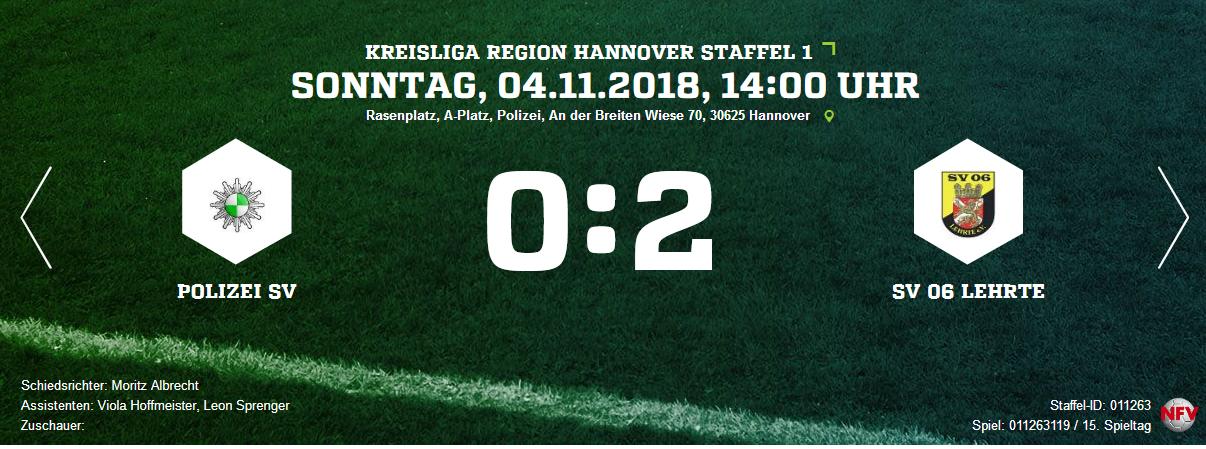 K1024 Screenshot 2018 11 04 Polizei SV SV 06 Lehrte Ergebnis Kreisliga Herren 04 11 2018