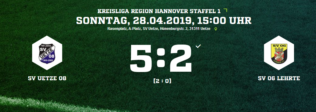 SV Uetze 08 SV 06 Lehrte Ergebnis Kreisliga Herren 28 04 2019