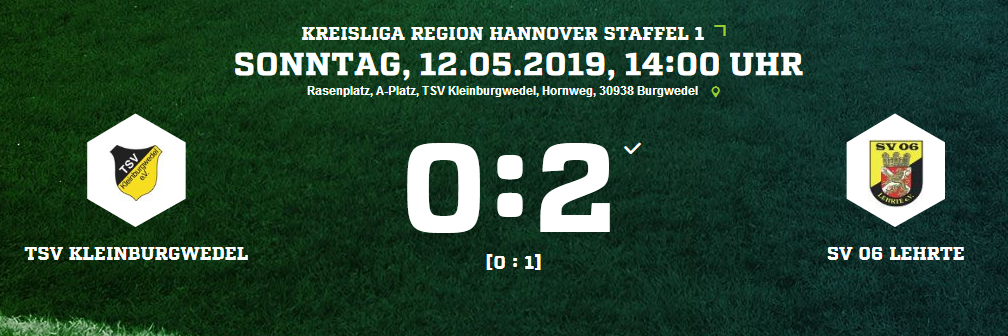 Screenshot 2019 05 12 TSV Kleinburgwedel SV 06 Lehrte Ergebnis Kreisliga Herren 12 05 2019