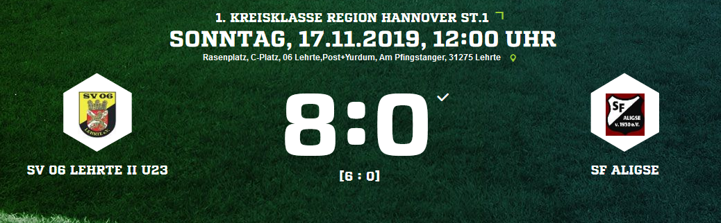 06 Lehrte II U23 SF Aligse Ergebnis 1 Kreisklasse Herren 17 11 2019
