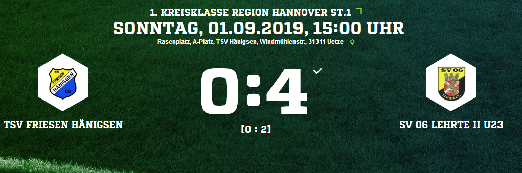 Friesen Hänigsen SV 06 Lehrte II u23 Herren 01 09 2019