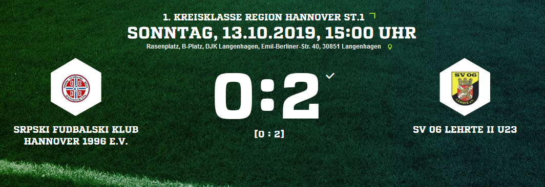 Srpski Fudbalski Klub Hannover 1996 e V SV 06 Lehrte II U23 Ergebnis 1 Kreisklasse Herren 13 10png