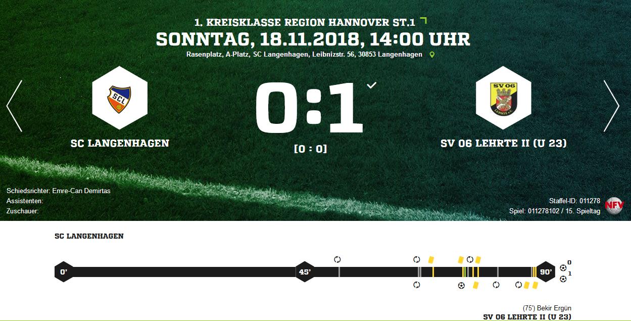 K1024 Screenshot 2018 11 18 SC Langenhagen SV 06 Lehrte II U 23 Ergebnis 1 Kreisklasse Herren 18 11 2018