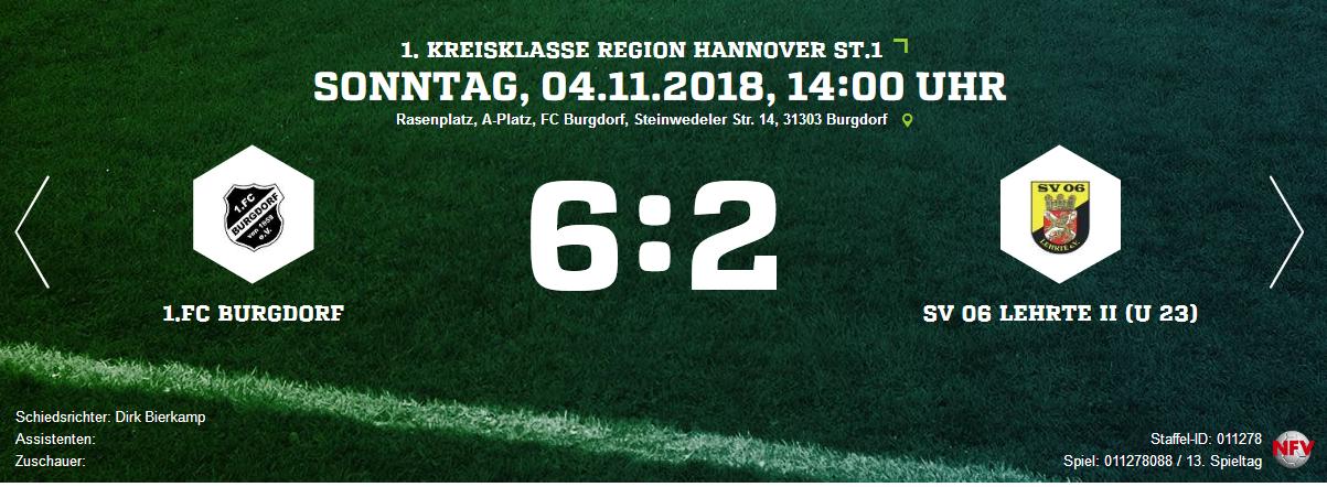 K800 Screenshot 2018 11 04 1 FC Burgdorf SV 06 Lehrte II U 23 Ergebnis 1 Kreisklasse Herren 04 11 2018