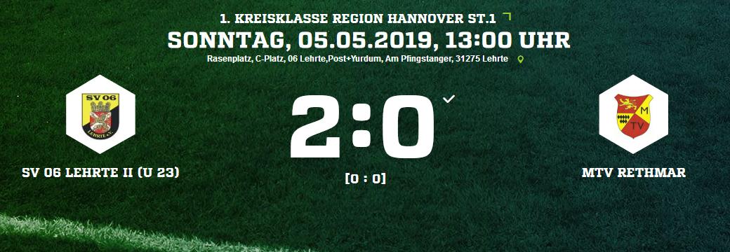 Rethmar Ergebnis 1 Kreisklasse Herren 05 05 2019