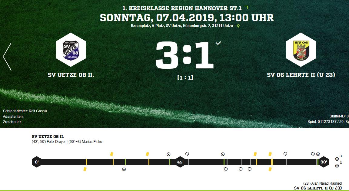 SV Uetze 08 II SV 06 Lehrte II U 23 Ergebnis 1 Kreisklasse Herren 07 04 2019
