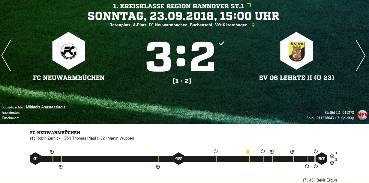 Screenshot 2018 09 23 FC Neuwarmbüchen SV 06 Lehrte II U 23 Ergebnis 1 Kreisklasse Herren 23 09 2018