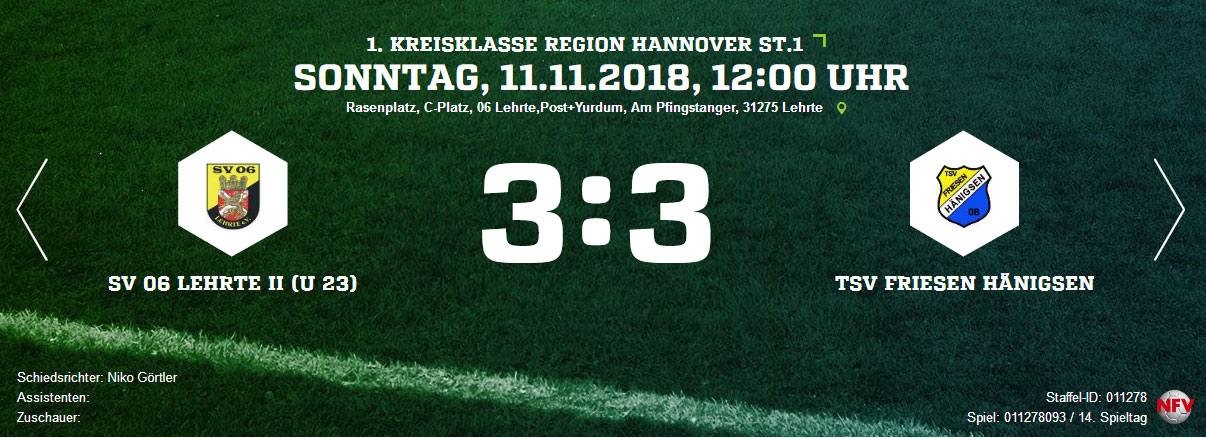 Screenshot 2018 11 11 SV 06 Lehrte II U 23 TSV Friesen Hänigsen Ergebnis 1 Kreisklasse Herren 11 11 2018