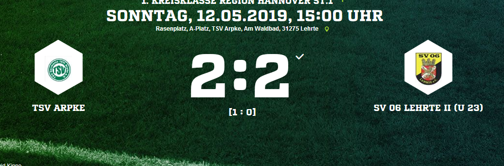 Screenshot 2019 05 12 TSV Arpke SV 06 Lehrte II U 23 Ergebnis 1 Kreisklasse Herren 12 05 2019